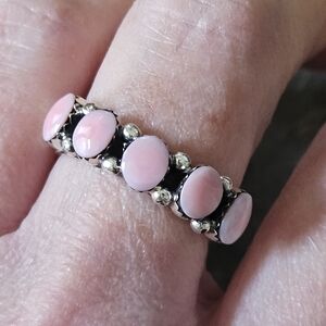 Pink Conch Sterling Silver Wedding Band.